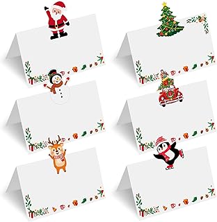 60 Pcs Christmas Place Cards for Table Setting, Christmas Place Cards With 6 Patterns, Table Cards for Names Tent Cards, Dinner Place Cards for Christmas Party Decor Size 3.5*2.2 inches (Christmas)