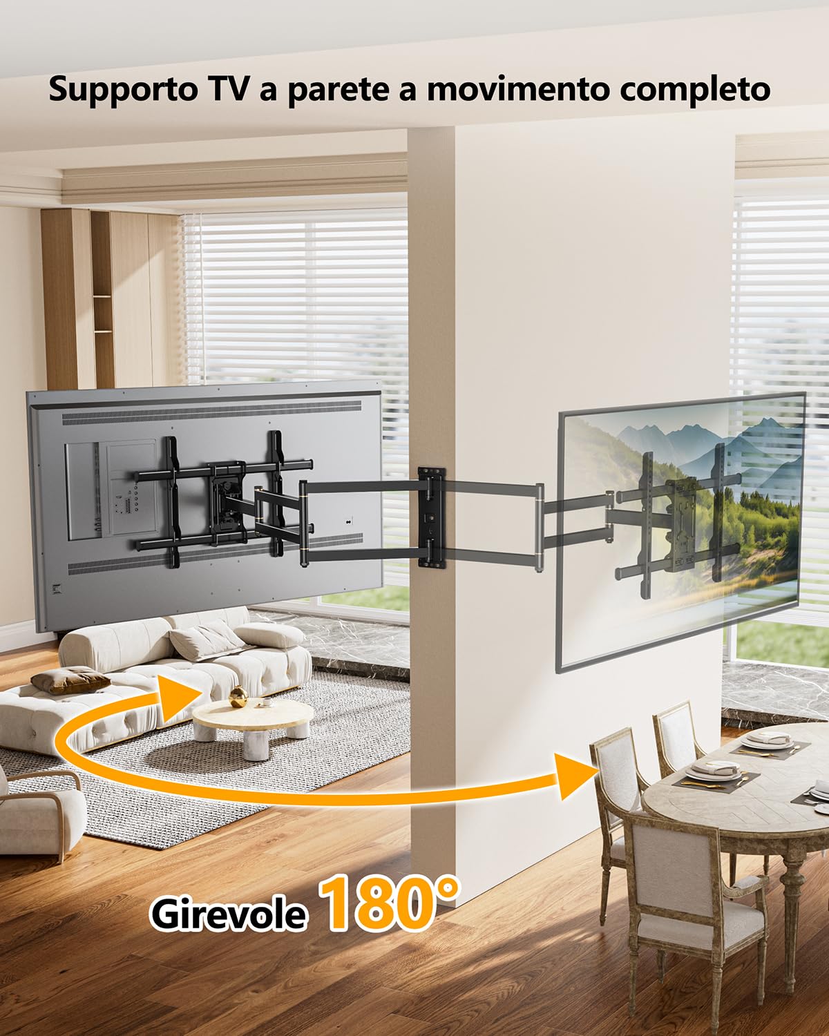 FORGING MOUNT Staffa da parete per TV a lunga portata, braccio lungo 1015 mm per TV da 37-75 pollici, staffa angolare per TV, 3 bracci articolati, supporto TV con movimento completo, orientabile