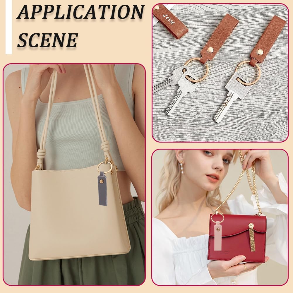 SUNNYCLUE 28Pcs 14 Colors Faux Leather Key Chains Blank Keychains Bulk Colorful PU Rectangular Engraving Blanks Keychain Holder with Gold Iron Key Ring for Keys Chain Stamping DIY Crafts Accessories - Image 5