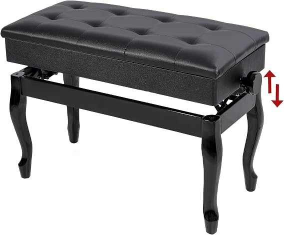 Adjustable Piano Bench with Storage, PU Leather Heavy Duty Keyboard Piano Bench with Padded Cushion Bent Leg,Black...
