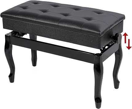Adjustable Piano Bench with Storage, PU Leather Heavy Duty Keyboard Piano Bench with Padded Cushion Bent Leg,Black...