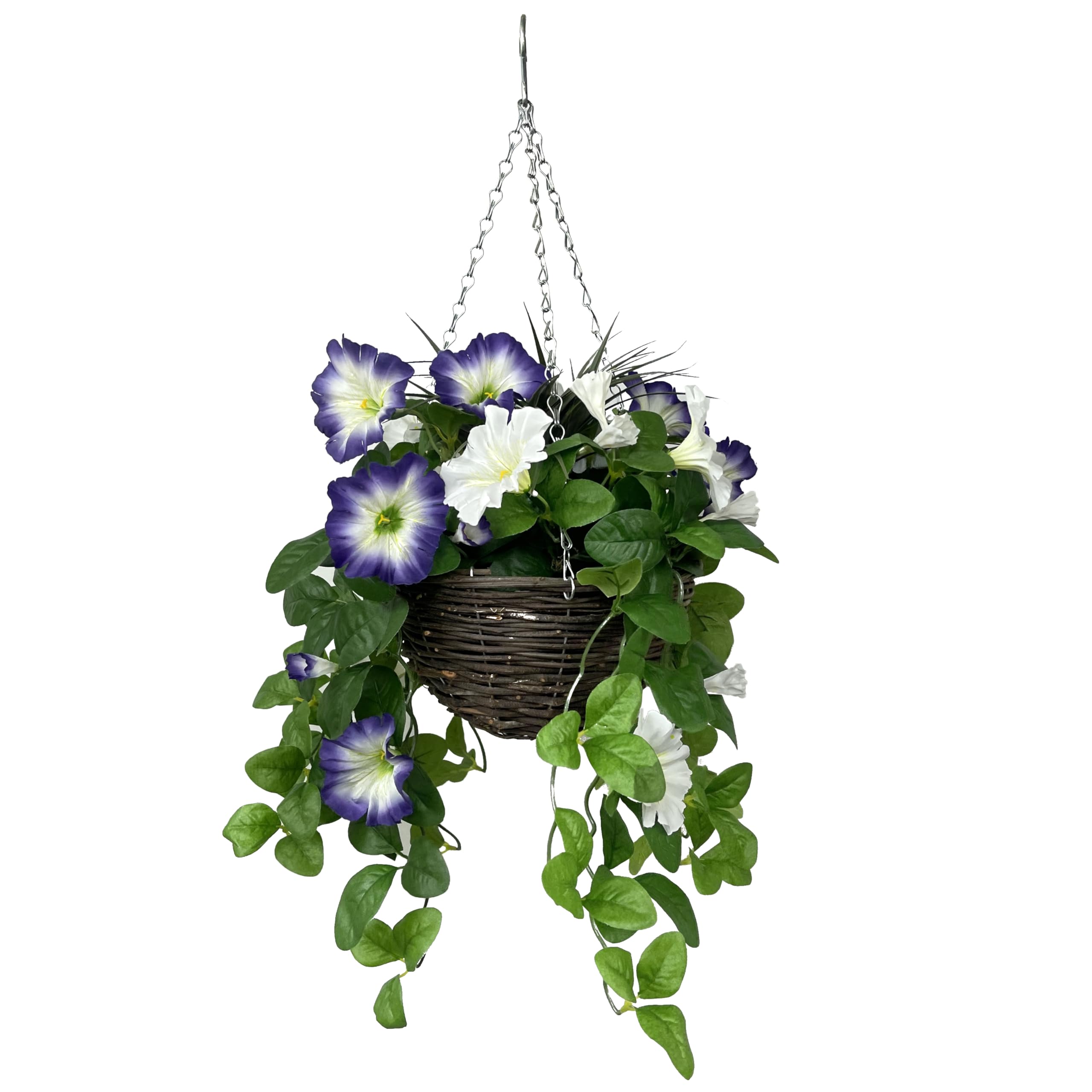 Greenbrokers Limited Artificial Purple & White Petunia Round Rattan Hanging Basket (25cm)