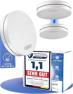 Rauchmelder Funk Vernetzt 10 Jahre Batterie, Rauchwarnmelder & Hitzemelder 2in1, Feuermelder, Brandmelder, Funkrauchmelder Vernetzbar | Ohne Bohren, Ohne LED Blinken 3er Set