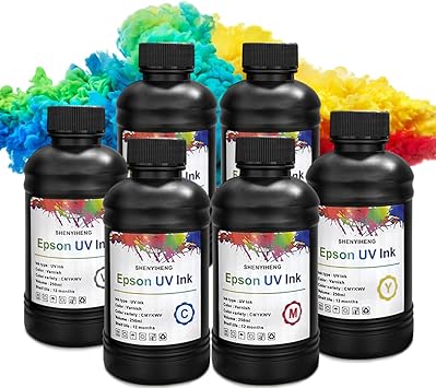 UV Ink 250ml for Printer Printing on A B Films for XP600 TX800 i3200 i1600 L805 1390 DX5 DX6 DX7 DX10 UV Sticker Printer, 6x250ML CMYKWV