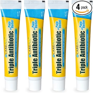 CareAll Triple Antibiotic Ointment + Pain Relief 1.0 oz (4 Pack), Dual Action First Aid for Minor Scrapes, Cuts, and Burns to Help Prevent Infection While Providing Maximum Strength Pain Relief.