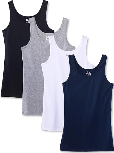 Miniatura 7 de Kalon Paquete de 4 camisetas sin mangas con cuello redondo para mujer 2-Invierno,Tonal,tonos tierra,4 unidades de color