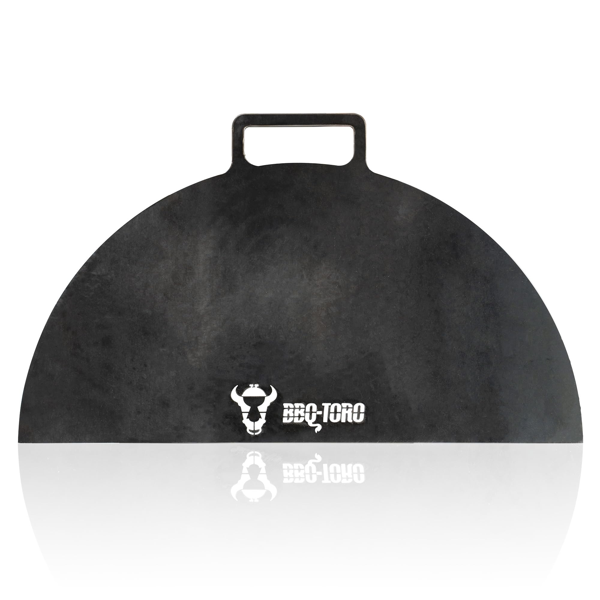 BBQ-Toro Plancha de acero al carbono para braseros de 60 cm de diámetro, semicircular con asa, color gris, accesorio para brasero, placa de fuego, parrilla, barril de fuego, accesorios, barril de