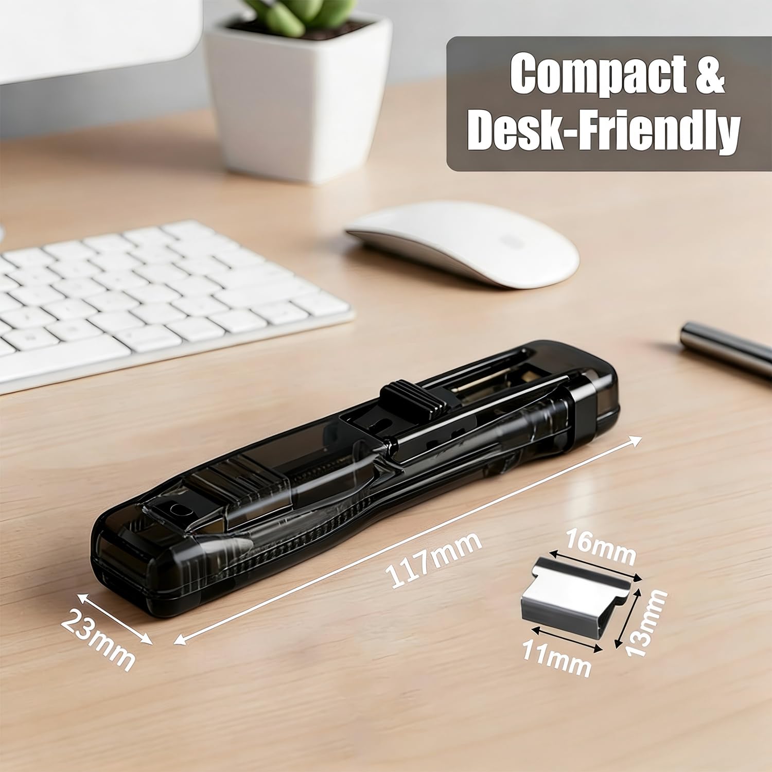 2 Stück Reusable Creative Stapler, Push Clamp Stapler Holder, Binder Clip Tacker mit 100 Edelstahlklammern, tragbarer Clips Spender für Büro, Schule, Zuhause & unterwegs (A)