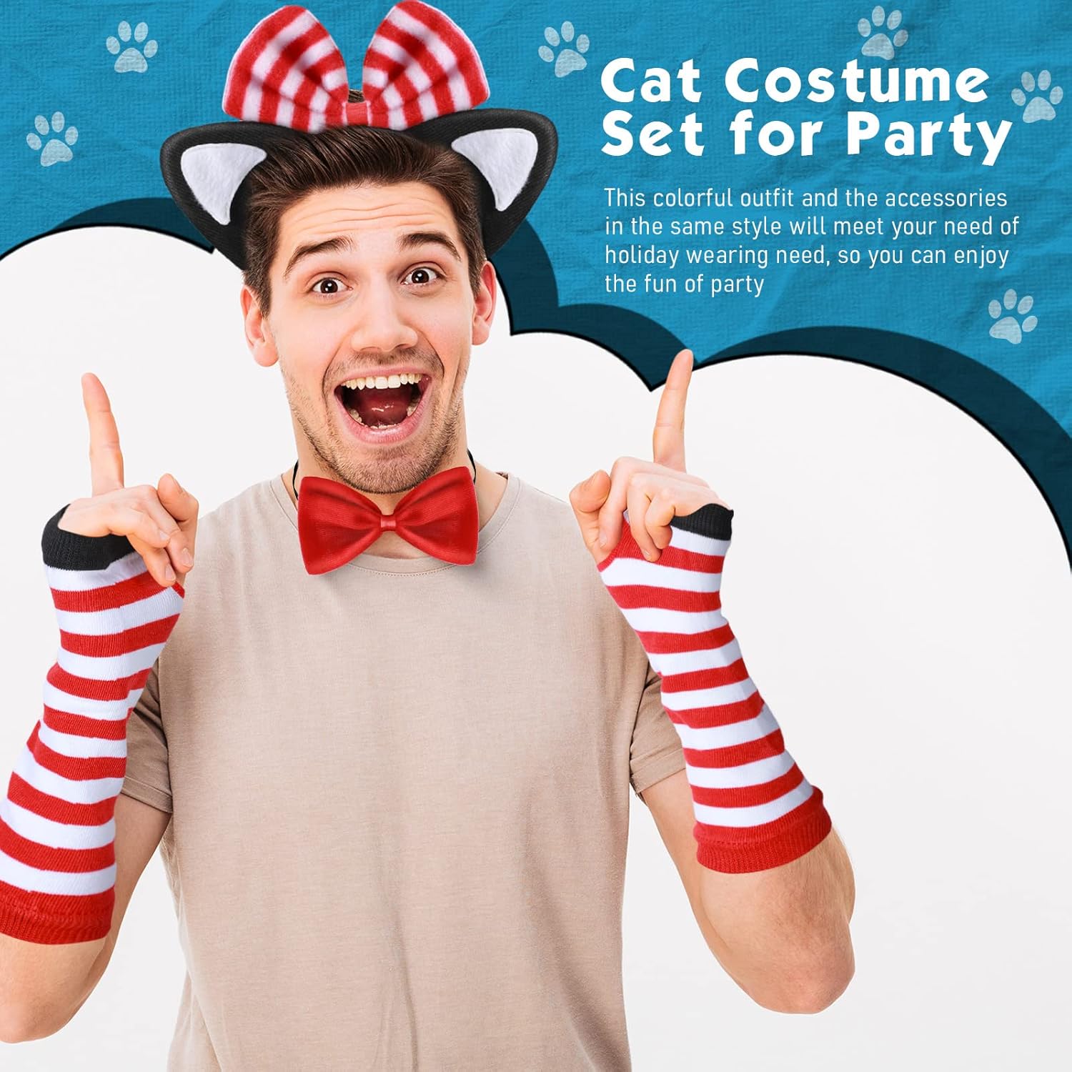 Leyndo Cat Costume Set Tutu Skirts Ear Headband Bowtie Black Cat Tail Arm Warmers Striped Stockings for Cosplay - Image 5