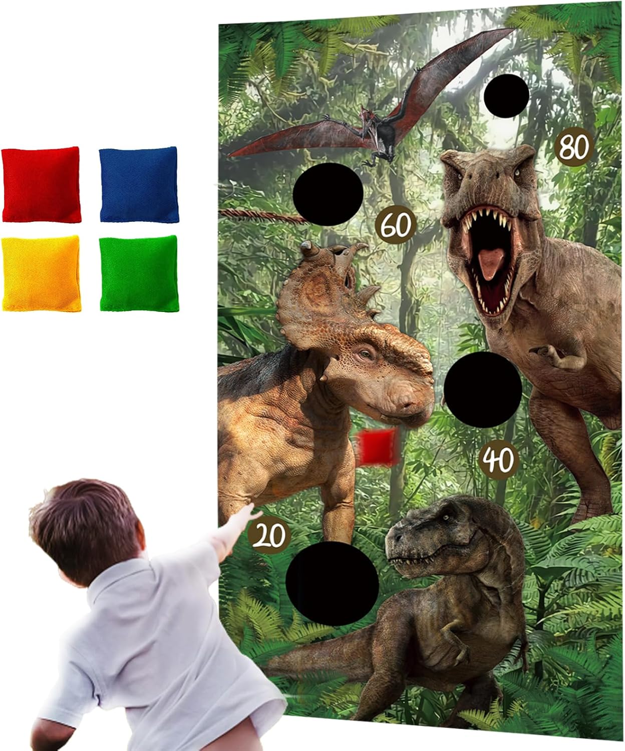 Dinorsaur Bean Bag Toss Game for Kid Toddlers 1-3 with 4 Color Bean Bags, Sports & Outdoor Play Toys Yard/Backyard/Lawn Games for Kids Ages 6-8, Birthday Family Party Supplies Decoration Jamonxi