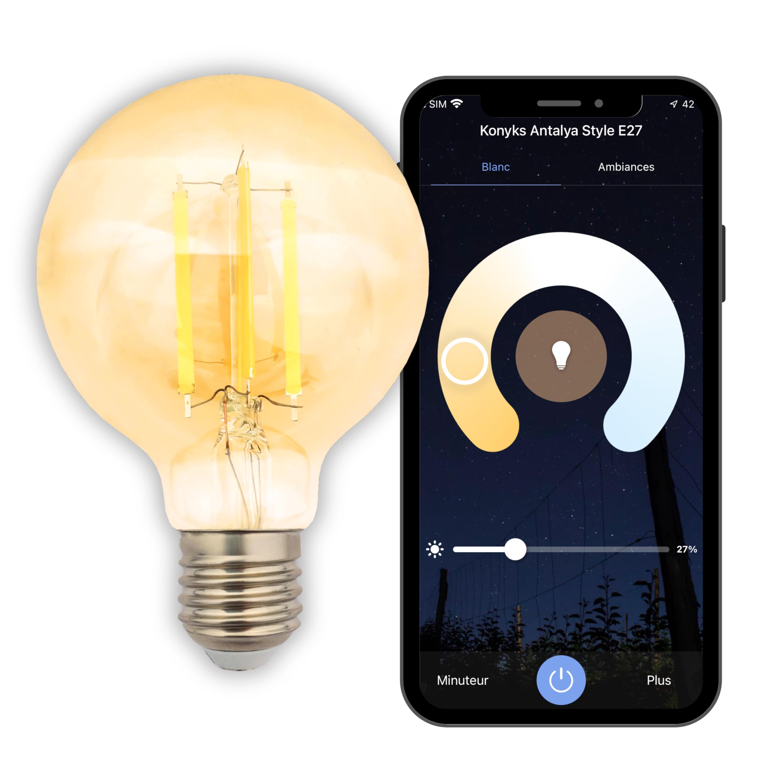 Konyks Antalya Style G80 Amber Color Smart Żarówka LED WiFi + BT, kompatybilna z Alexa i Google Home, łatwa automatyzacja