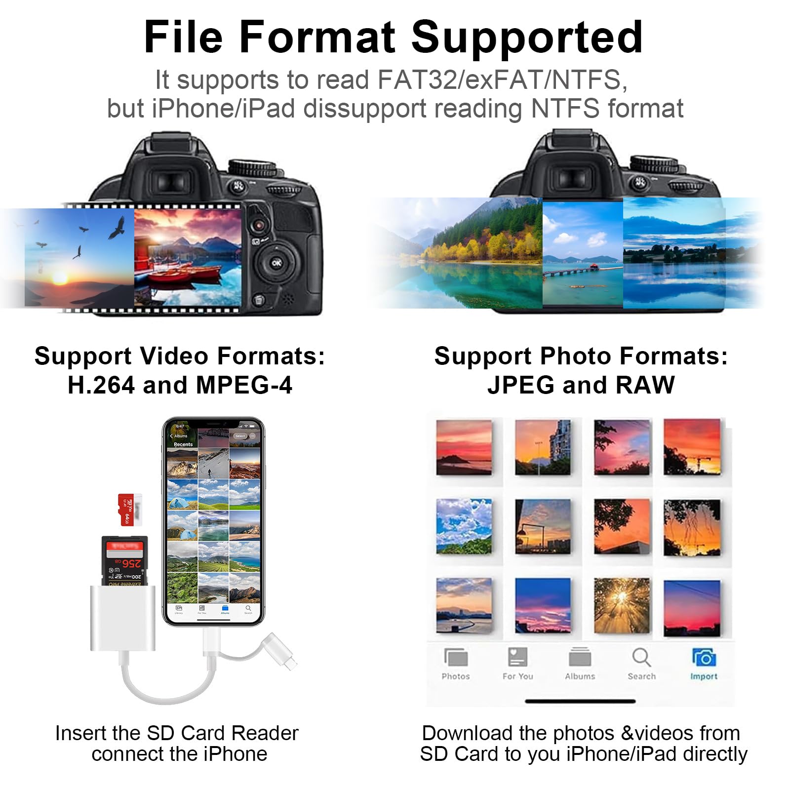 [Certificato Apple MFi] Lettore Schede SD per iPhone iPad, 2 in 2 USB C Lightning Adattatore Schede SD per SD/Micro SD, SD Card Reader per iPhone16 15/Mac/Tablet/Fotocamera