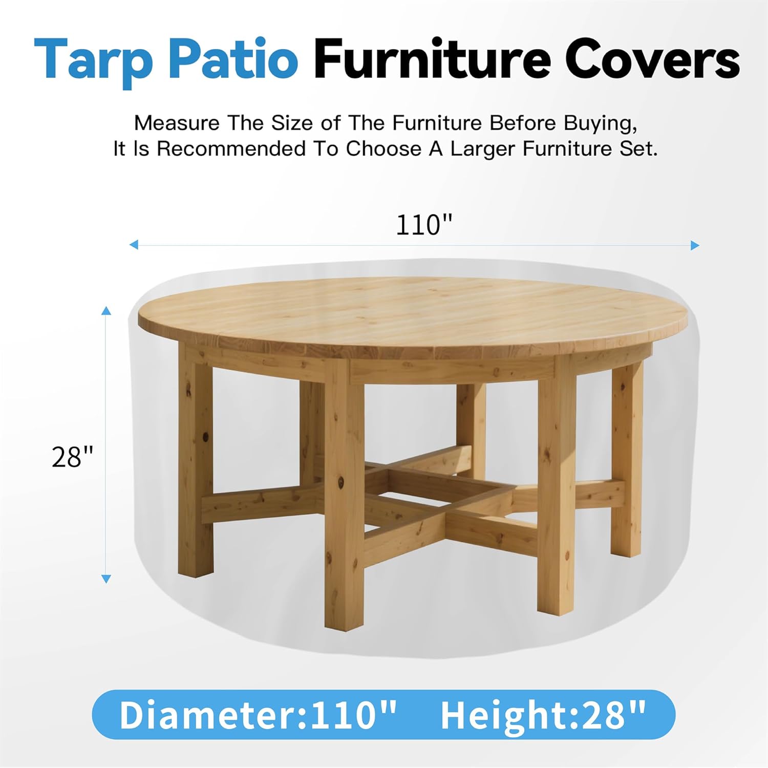 Round Patio Table and Chairs Cover, Outdoor Furniture Set Covers Waterproof,Heavy Duty,UV-Resistant,Windproof,Extra large,110"D×28"H