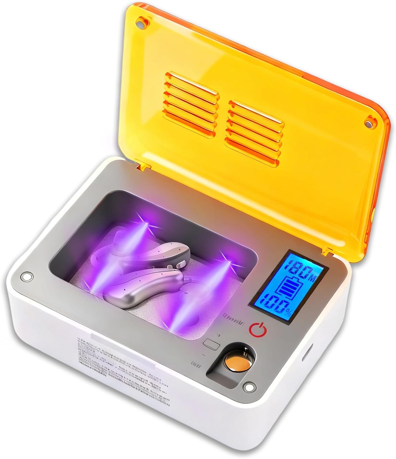 Hearing Aid Dryer Dehumidifier，Hearing Amplifiers Drying Box with 5 Cleaning Kit Removes Moisture, Sweat, and Dust from Earbuds Hearing Aids, 4 Ultraviolet Light, Battery Test. (4UV+Tools)