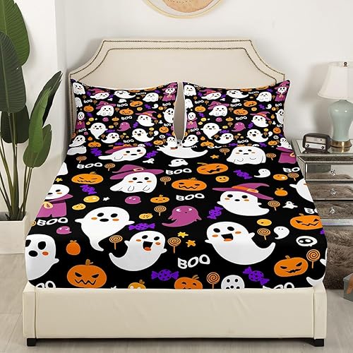 Vista 82 de Juego de sábanas bajeras con bonito diseño de gato negro para niños y niñas, diseño de dibujos animados de Halloween, gato, animales, sábanas