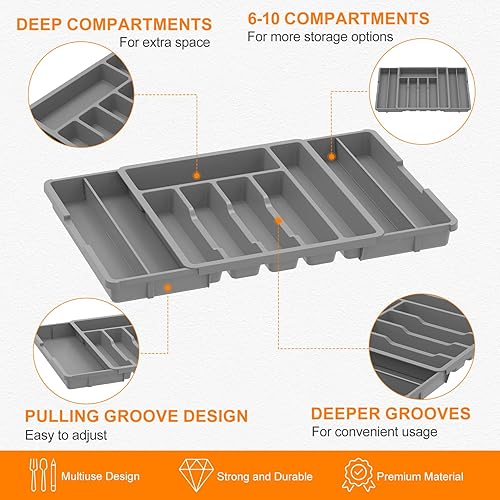 Miniatura 5 de Organizador de cajones de cocina expandible para utensilios, cubiertos, cubiertos  Bandeja de almacenamiento ajustable, soporte grande para