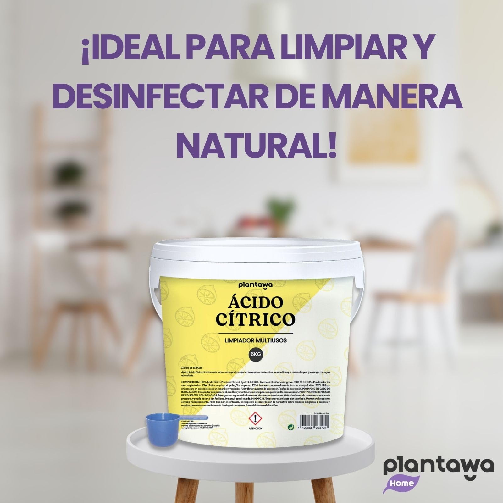 PLANTAWA Ácido Cítrico en Polvo 6kg | Acido Citrico para Limpieza de Cal y Residuos | Alta Solubilidad | Ideal para Cocina, Lavadoras y Grifos | Gran Formato Multiusos