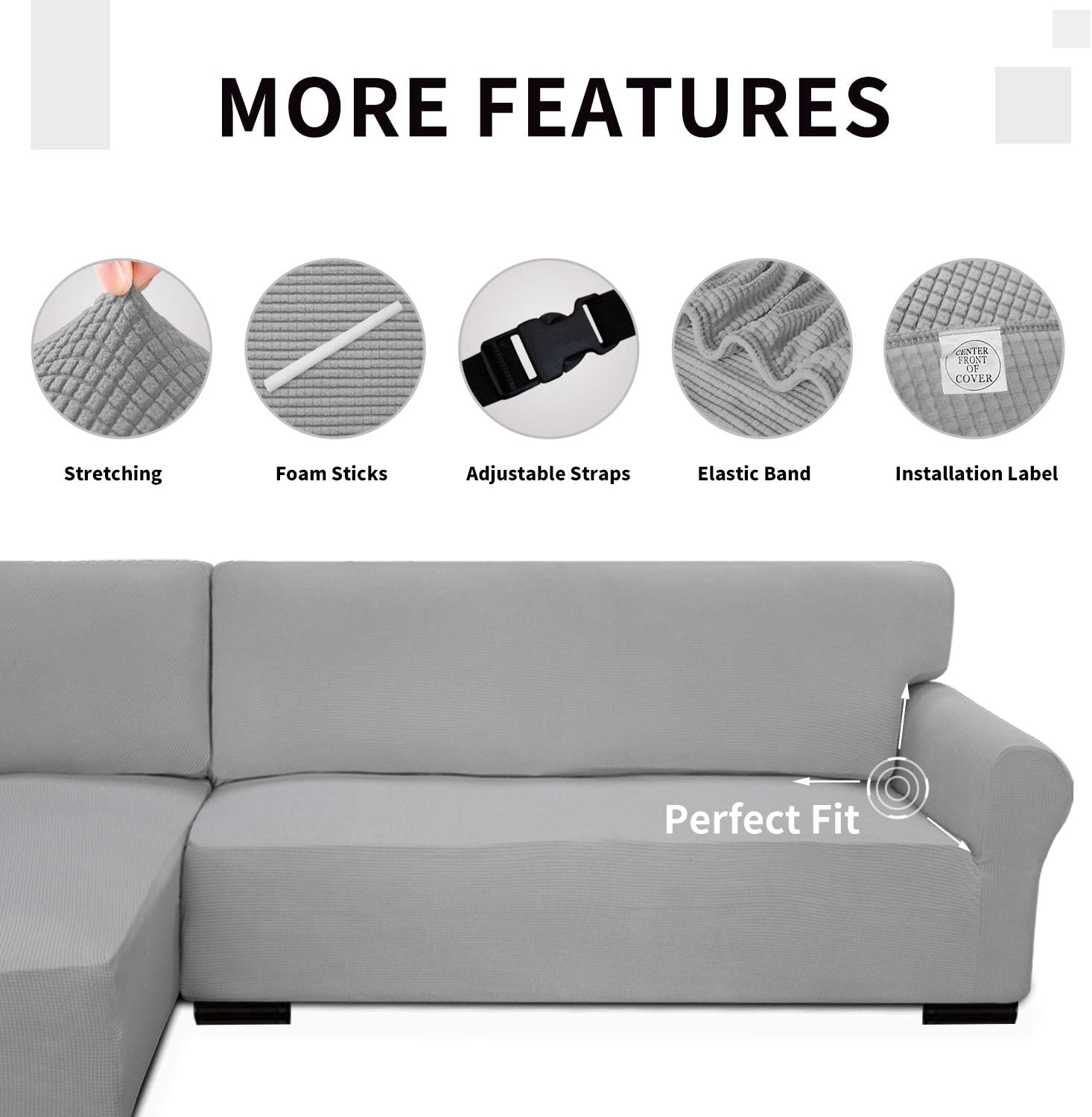 Easy-Going Stretch Sofa Slipcover 2 Pieces L-Shaped Sofa Cover Sectional Couch Cover for Living Room Jacquard Fabric Chaise Lounge Slipcover with Elastic Bottom for Dogs Kids Pets(Large Light Gray)
