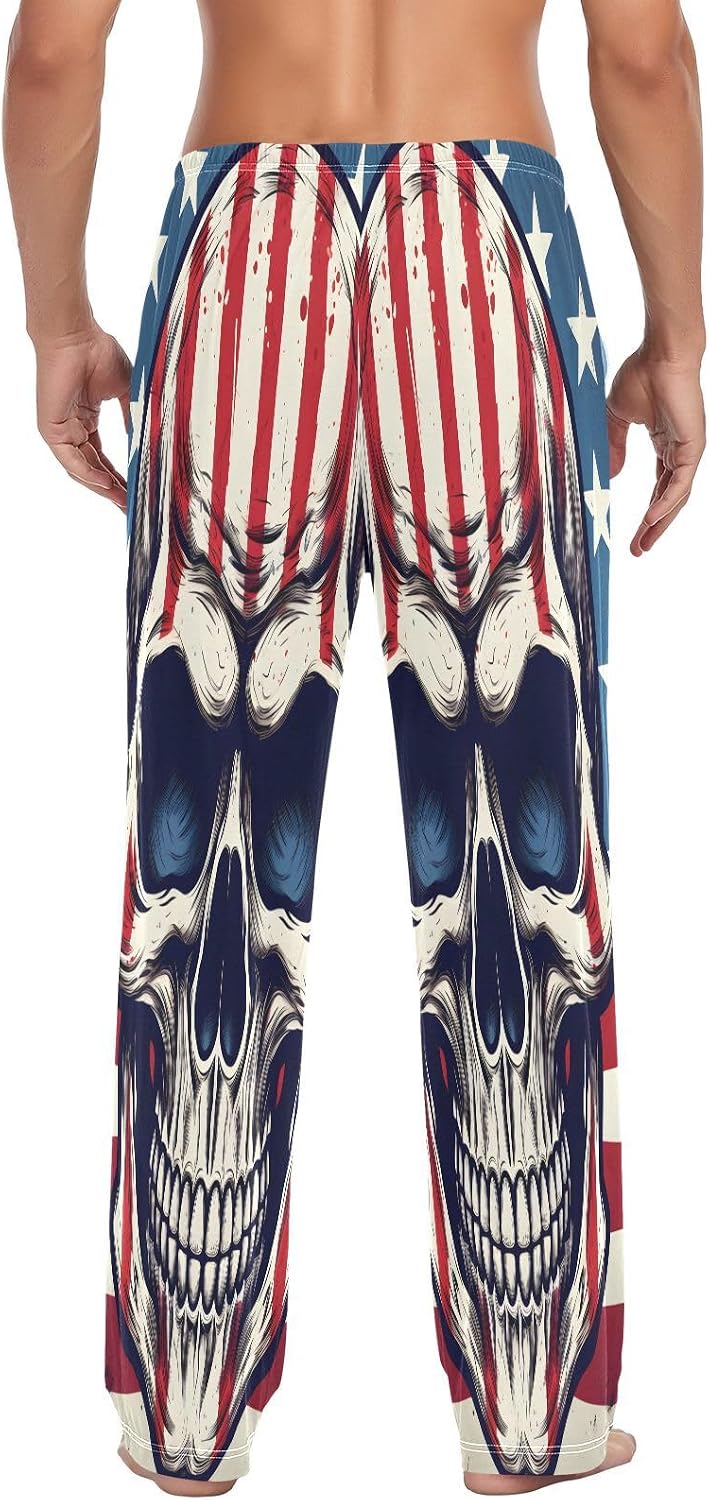 ALAZA American Flag Skull Men's Pajama Pants Men Cotton Pajama Bottoms with Pockets, S