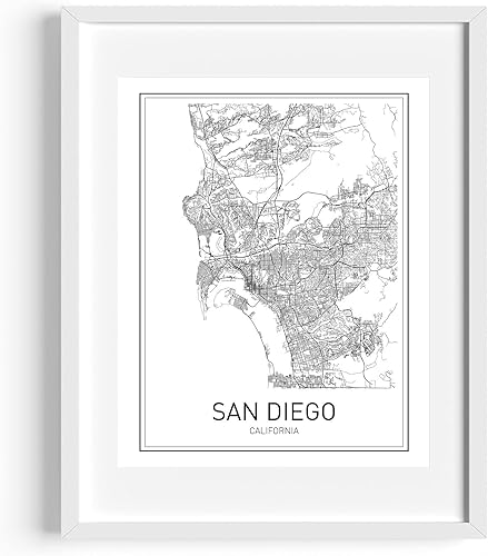 Vista 3 de San Diego Map Poster San Diego Map Print City Map Posters Modern Map Art California Map Art California Map Wall Art Black and White Minimalist Art