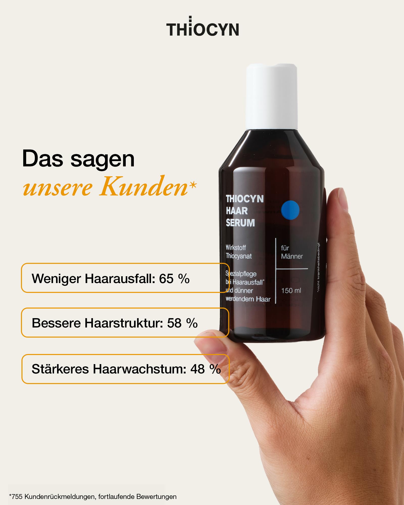 Thiocyn Haarserum gegen Haarausfall Mann - Haarwachsstum beschleunigen mit Thiocyanat-Formel - Spezialpflege bei Haarausfall (3 x 150ml)