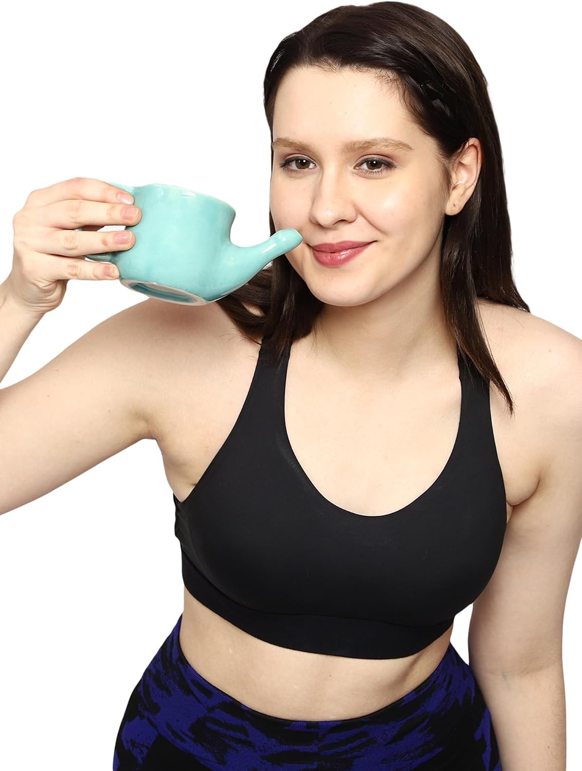 HealthGoodsIn Ceramic Neti Pot, Spill Proof with 5 Sachet Neti Salt - Terquoise Color, Holds 250 ML (8.4 FL Oz)