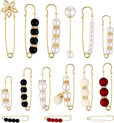 15 Pcs Pearl Brooch Pins for Women Decorative Safety Pins Faux Pearl Brooch Pin Dress Clip Hat Shawl Clips Decorative Pin for Cardigans Women Girls Dressing Cloth Accessories