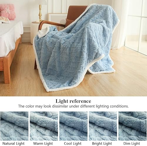 Miniatura 8 de Simple&Opulence Manta de forro polar sherpa, suave, esponjosa, cálida y acogedora, con elegante patrón 3D para sofá y cama, color azul, 30 x 40