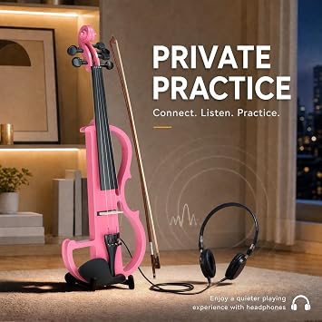 Electric Violin 4/4 Full Size, Solid Wood Silent, Pink