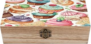 Cupcakes Donuts Muffins Sugar Wooden Keepsake Box with Hinged Lid Vintage Wood Storage Box for Photo Letter Trinket Jewelry Organizer Large Decorative Memory Boxes Unique Gift for Men Women