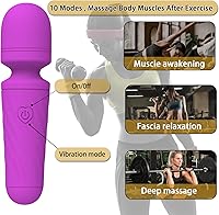 Vista 3 de Mini masajeador de mano con 10 modos de vibración silenciosos, masajeador personal inalámbrico para cuello, hombro, espalda y cuerpo (morado)