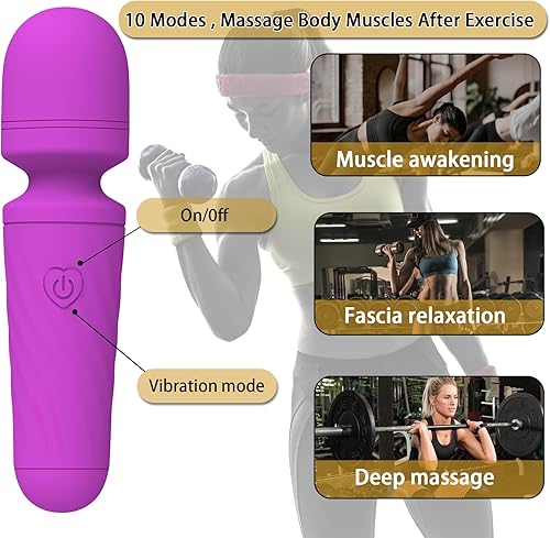 Miniatura 3 de Mini masajeador de mano con 10 modos de vibración silenciosos, masajeador personal inalámbrico para cuello, hombro, espalda y cuerpo (morado)