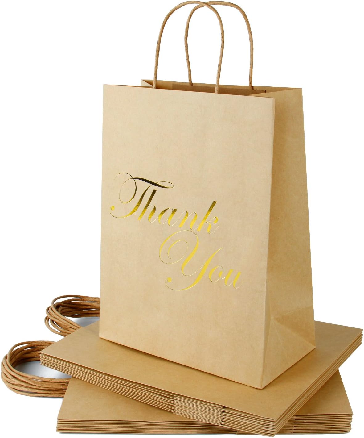 RUSPEPA Medium Kraft Gift Bags Thank You Gold Foil Kraft