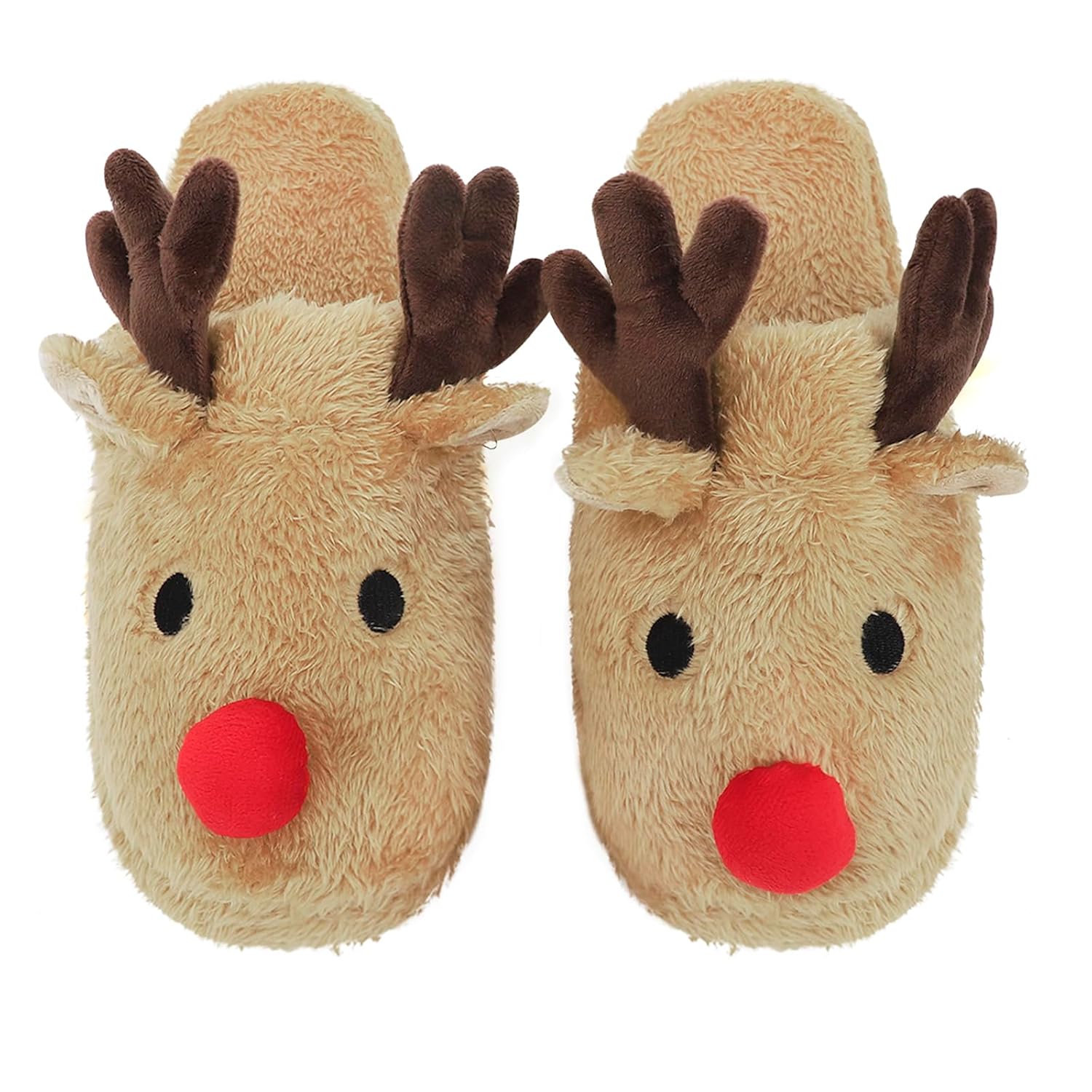 Womens Cute Reindeer Antlers House Slippers Funny Christmas Deer Horn Ear Indoor Home Shoes Plush Fuzzy Warm Bedroom