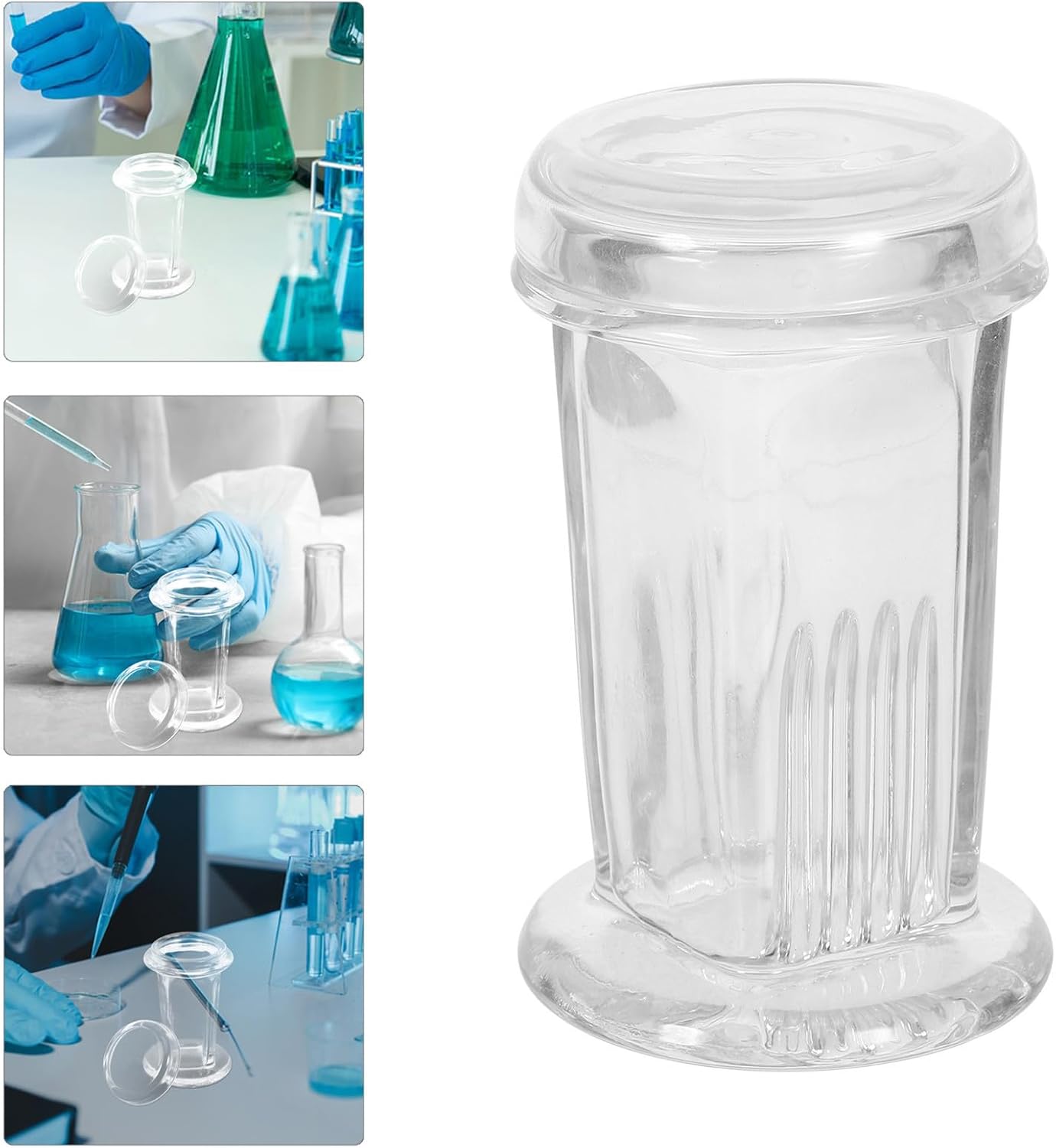 Glass Staining Jars round Lid 4pcs Holds 5 Slides for Laboratory | Vertical and Horizontal Setups, Uniform Staining Results, Crystal Observation