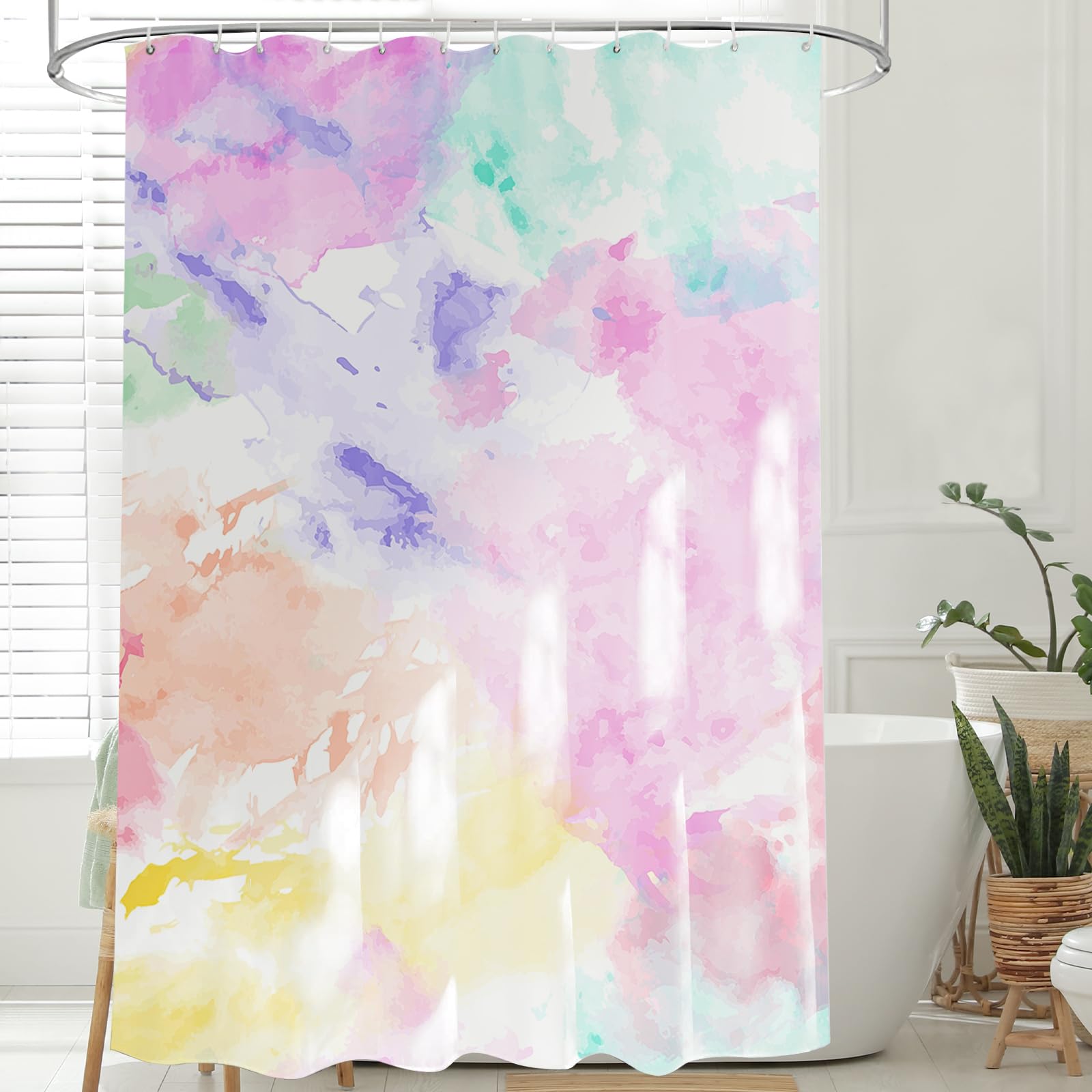 Feagar Duschvorhang 180x180 – Rosa Aquarellmuster, Wasserdicht, Anti Schimmel, Schnell Trocknend – Waschbar, aus Polyester für Duschvorhang Badewanne und Dusche, mit 12 Ringen