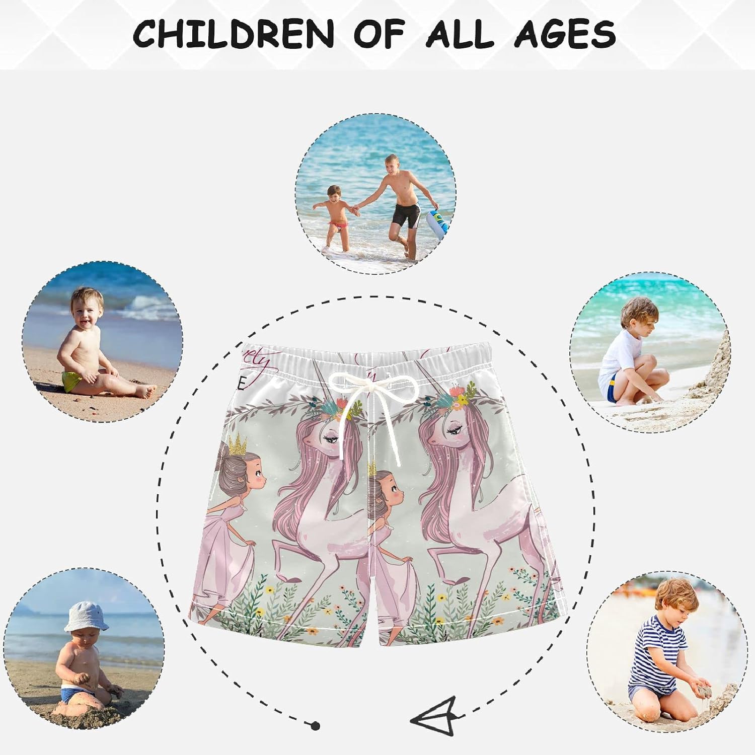 visesunny Boys Swim Trunks Quick Dry Kids Board Shorts Magic Unicorn Cartoon s Bathing Suits