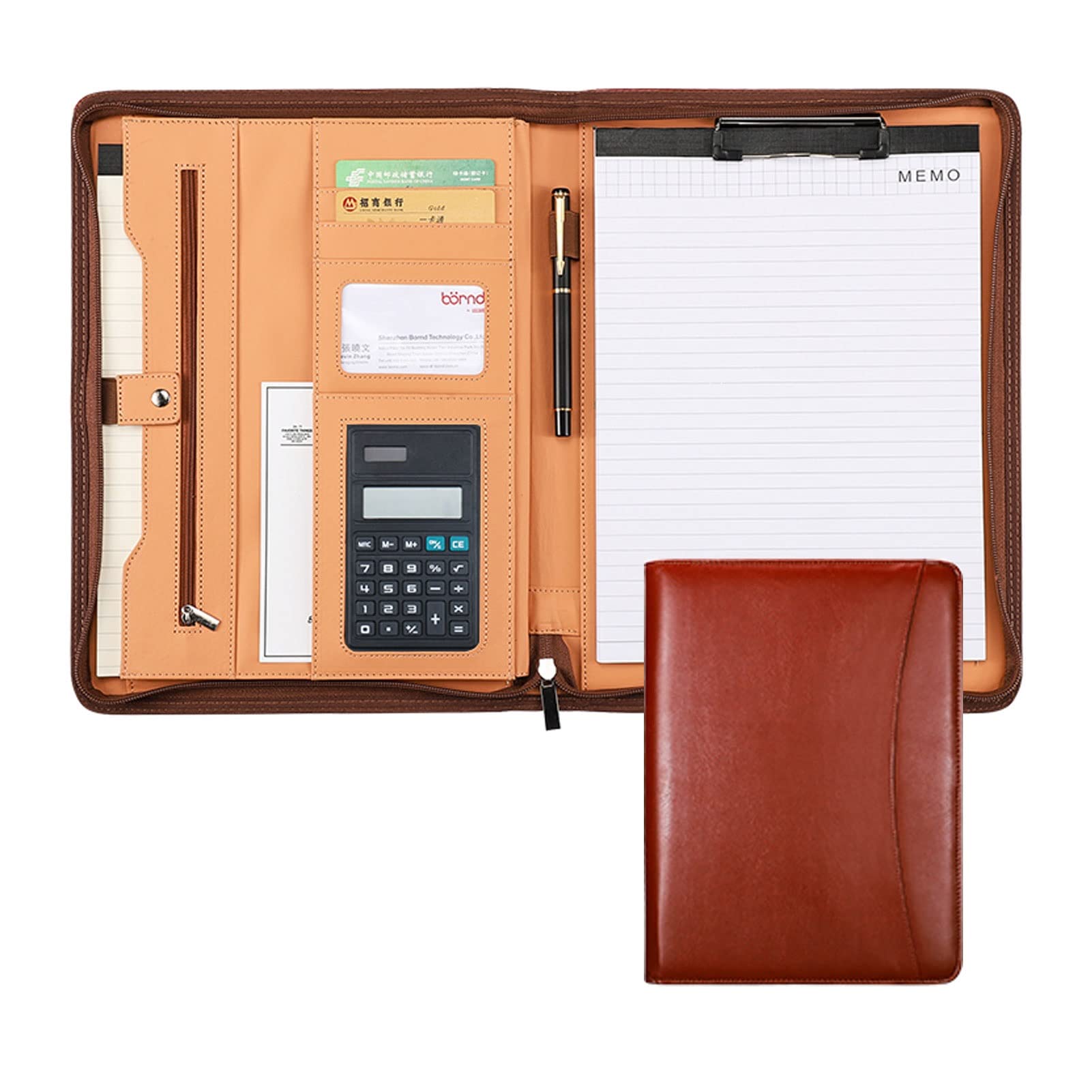 Cartella A4 Portadocumenti Portablocchi Porta Documenti in Pelle con Cerniera per Intervista Viaggi Riunioni Congressi Porta Blocco per Donna O Uomo (Color : Brown, Size : 8-Digit Calculator)