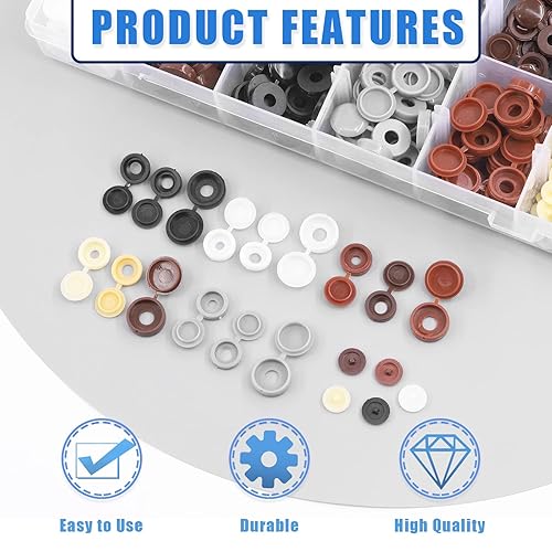 Miniatura 3 de Glarks Juego surtido de 800 tapas de rosca de 2 estilos, 9 colores, 300 tapas con bisagras y a presión de 0.157 in a 0.236 in, 500 tapas de cabeza