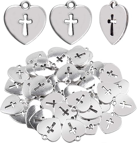 Miniatura 8 de Aylifu Heart Cross Charms, 50 Pieces Alloy Metal Love Heart with Cross Charms Pendants for Making Bracelet Necklace