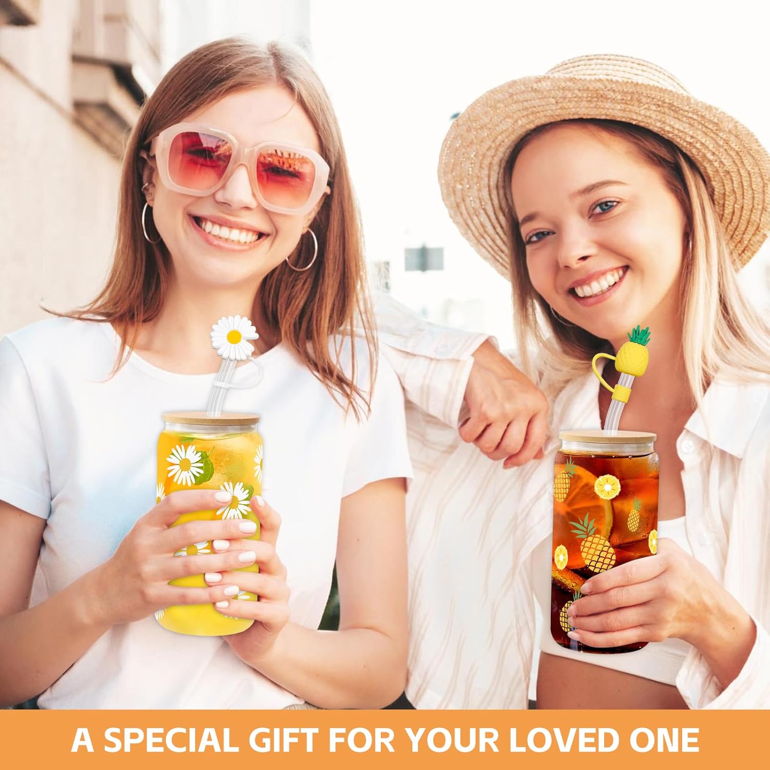 Dosuarue Daisy Aesthetic Cups, Iced Coffee Cup, 16 oz Cute Glass Cups with Lids and Straws - Flower Mug Cup, Drinking Glass Tumbler - Christmas, Birthday Gifts for Women Friend Sister Her - Image 6