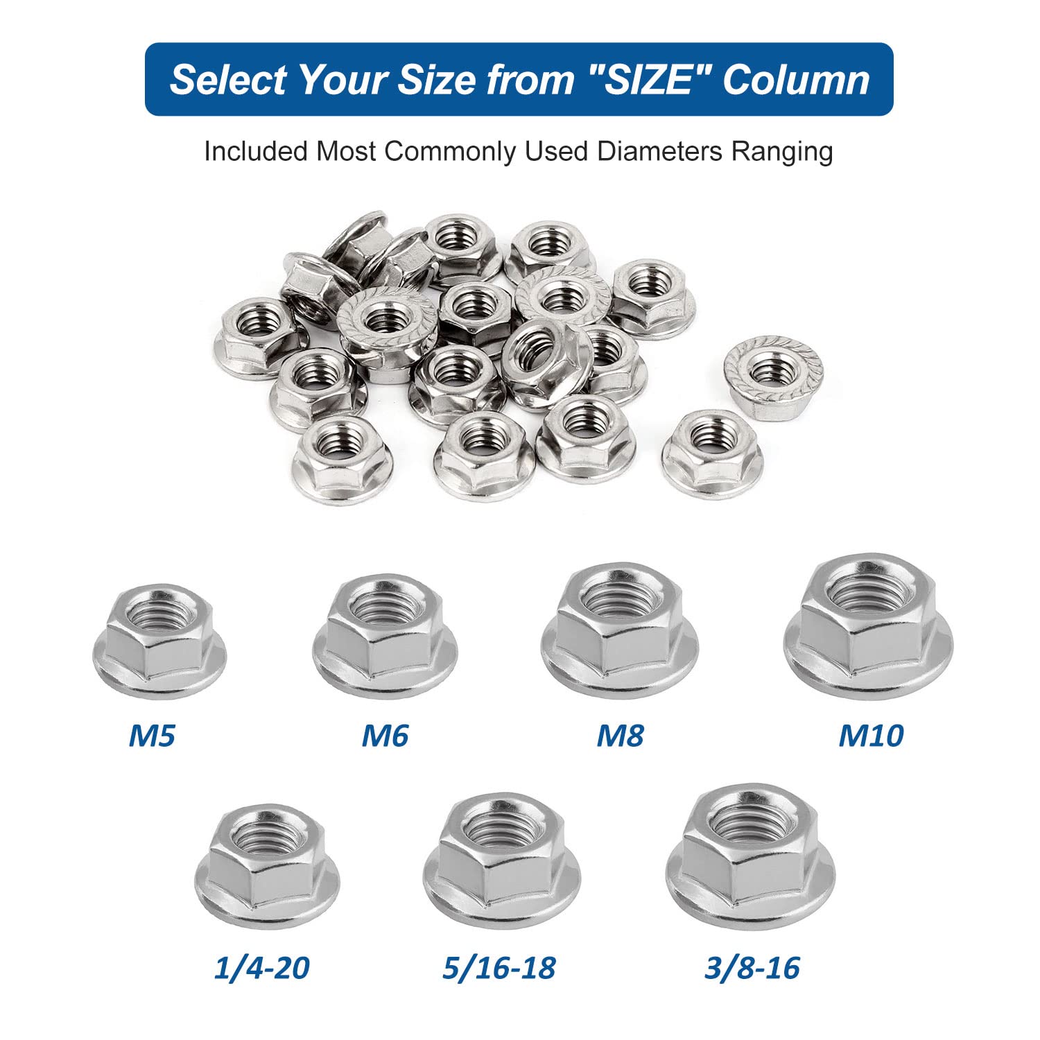 Uxcell 5/16-18 Serrated Flange Hex Lock Nuts, 20 Pack 304 Stainless Steel Non-Slip Hexagon
