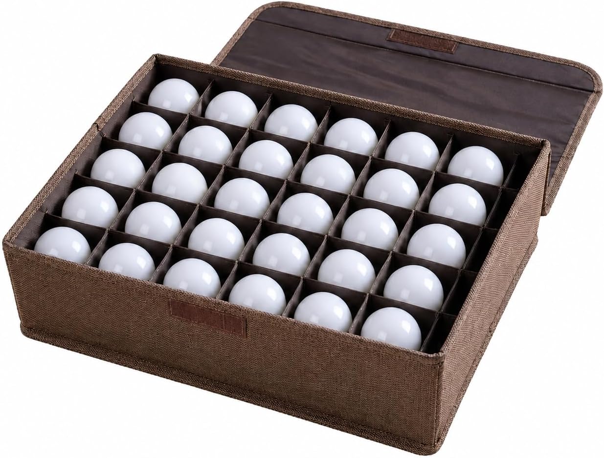 1 Pcs Light Bulb Storage 0rganizer, Christmas Light Storage Keep 30 Capacity Light Bulb Foldable Organizer with Lid Sturdy PP Board Fits Various Balls Standard Bulbs for Xmas Holiday (1.0)