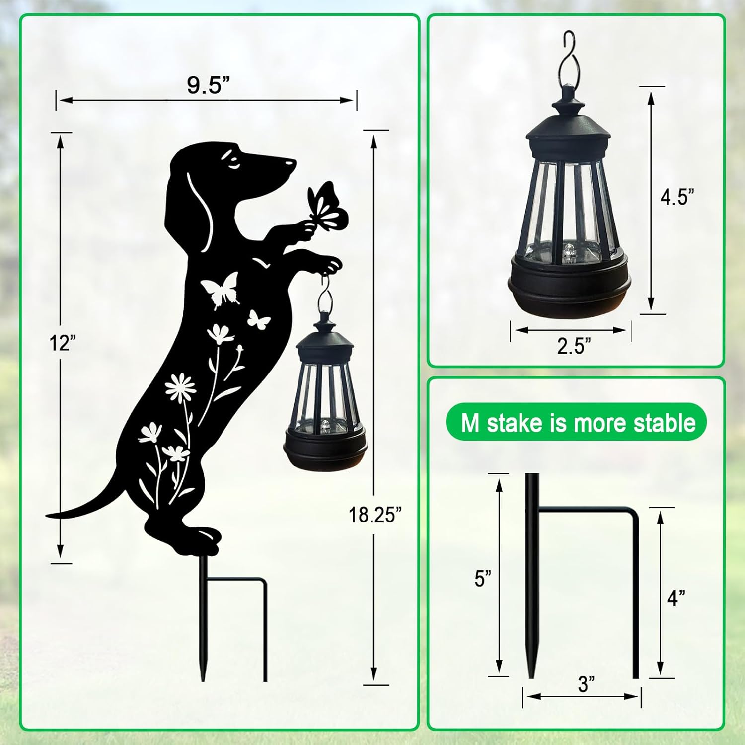 Solar Lights Outdoor Pathway,2 Pack Metal Dachshund Yard Decor with Solar Lantern Garden Stakes,Outside Decorations for Yard,Lawn,Patio,Perfect Dog Gifts for Women