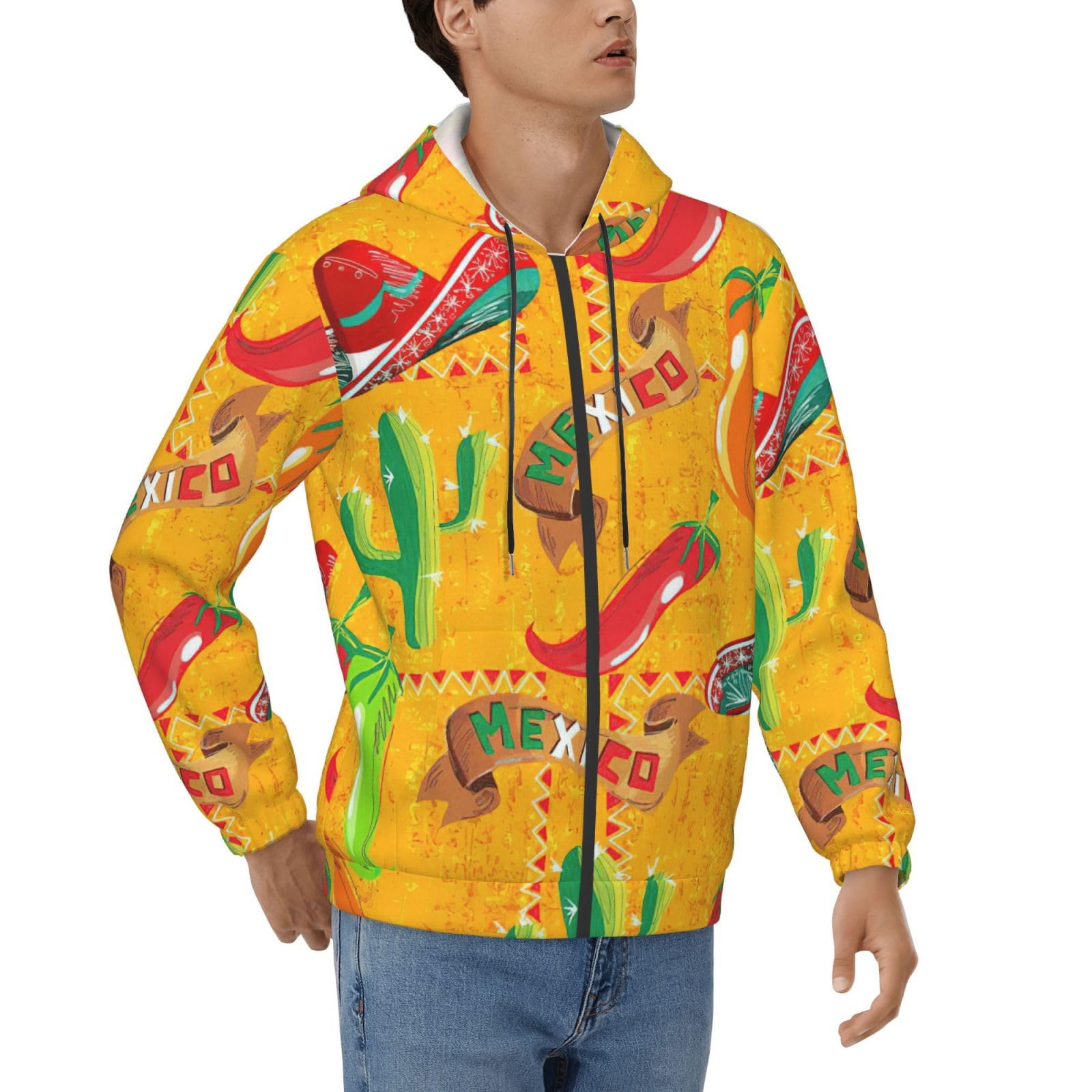 Sweat à capuche homme imprimé cactus piment - Pull décontracté doux hiver - 8