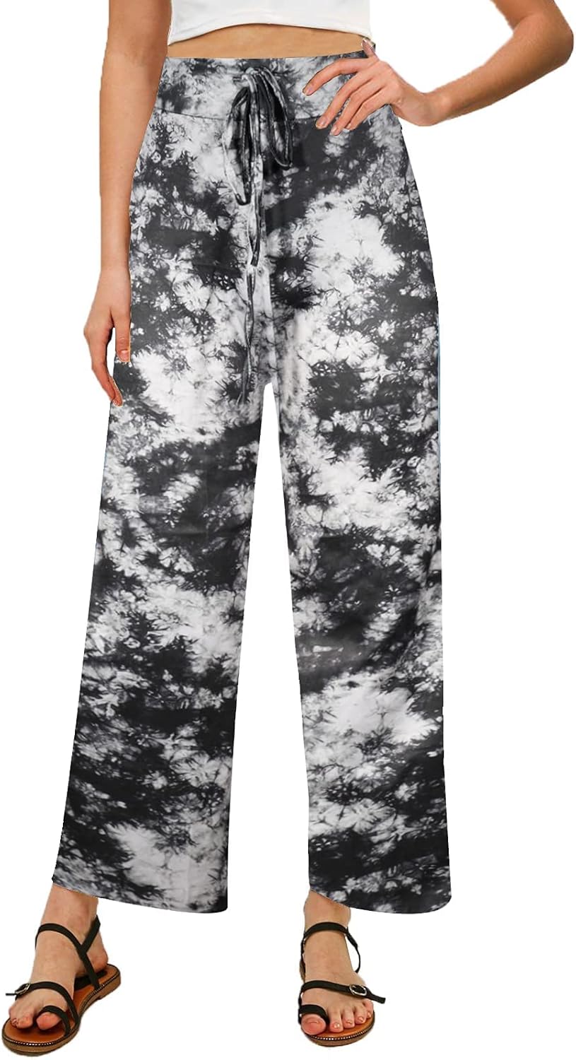 NEWCOSPLAY Women's Comfy Pajama Pants Casual Drawstring Palazzo Lounge Wide Leg Pants - Image 4