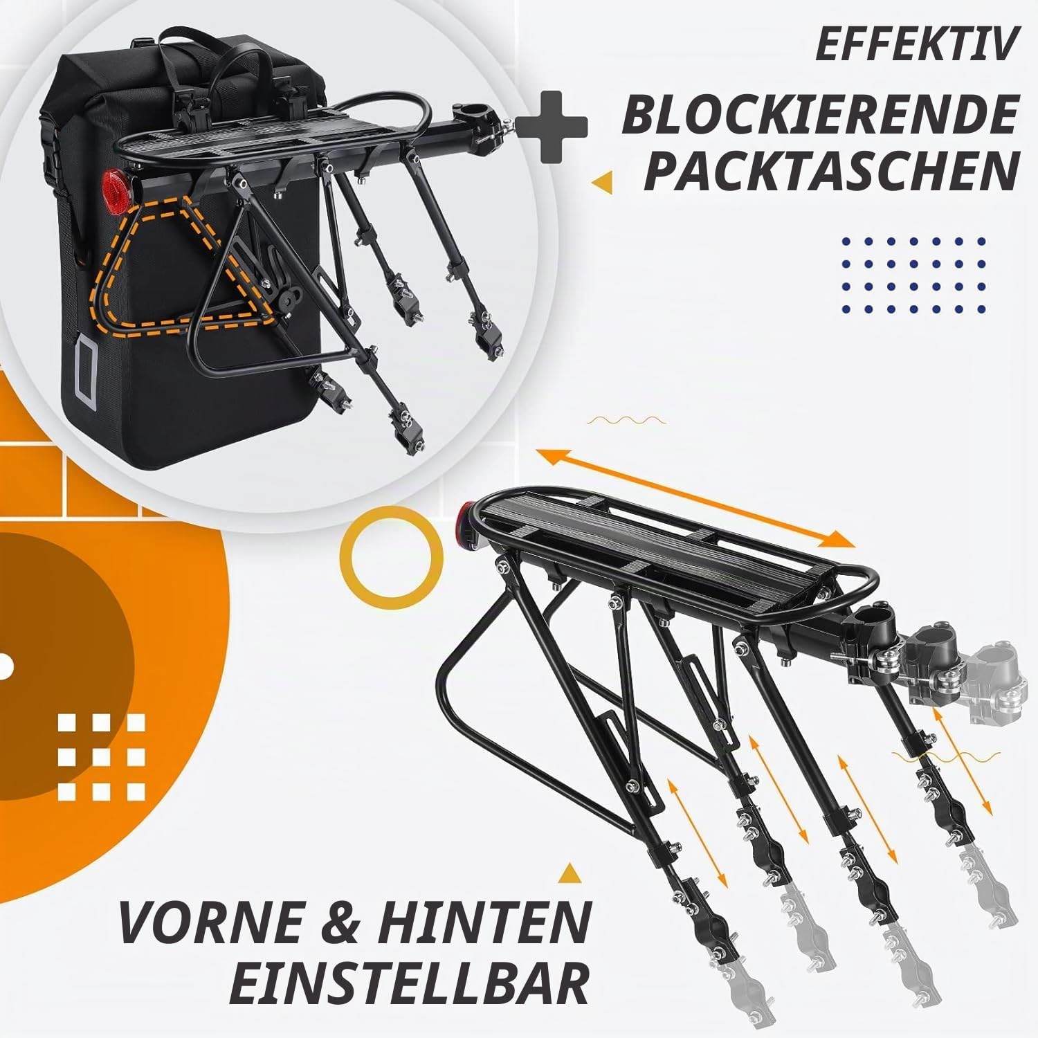 West Biking Fahrrad Gepäckträger Mountainbike - 100 KG Belastung Stabilem MTB Gepäckträger Einstellbare Fahrradgepäckträger, Schnellverschluss Gepäckträger Fahrrad mit Reflektor Fahrradzubehör