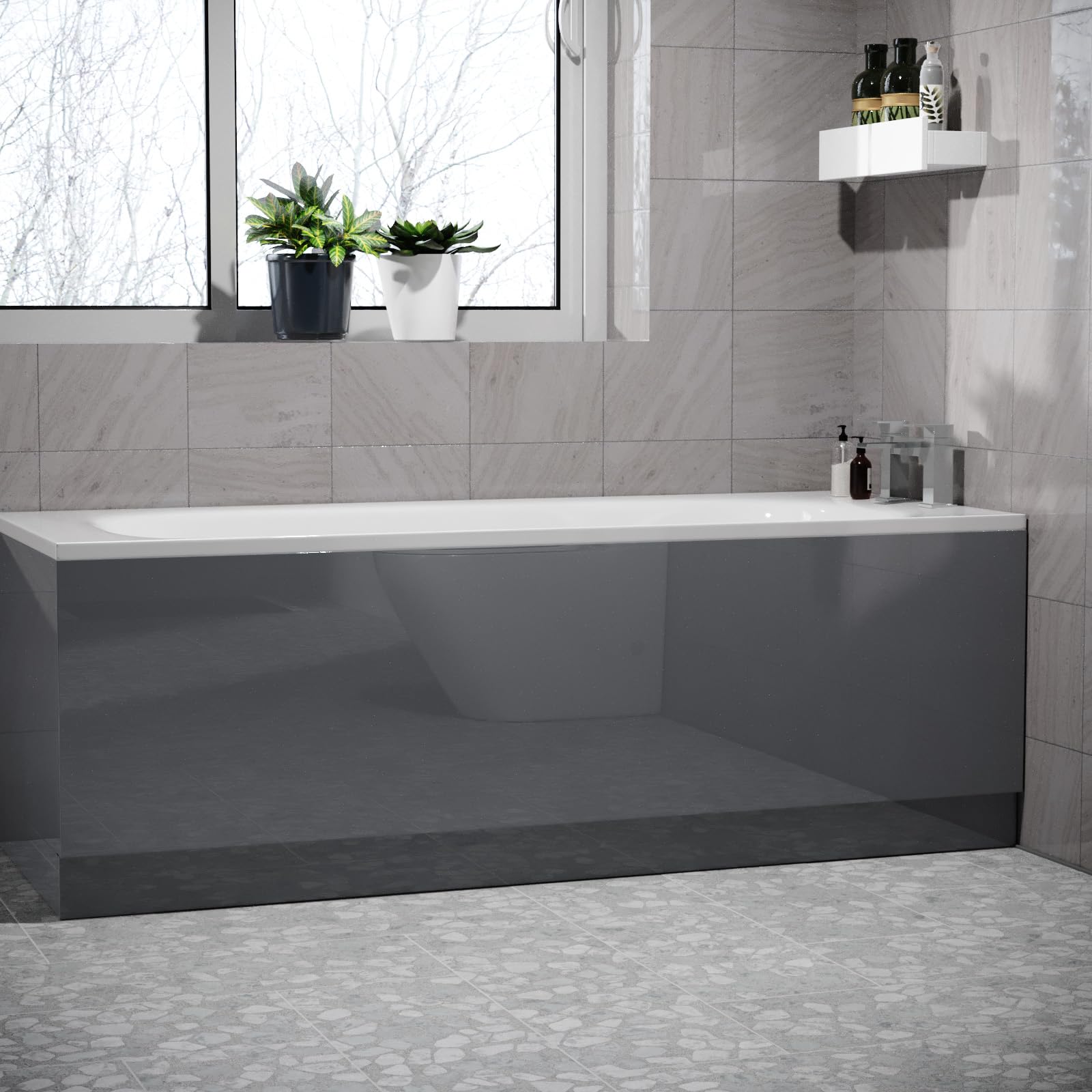 Nes Home Anthracite PVC 1700mm Water Proof Front Bath Panel, 15mm Thickness