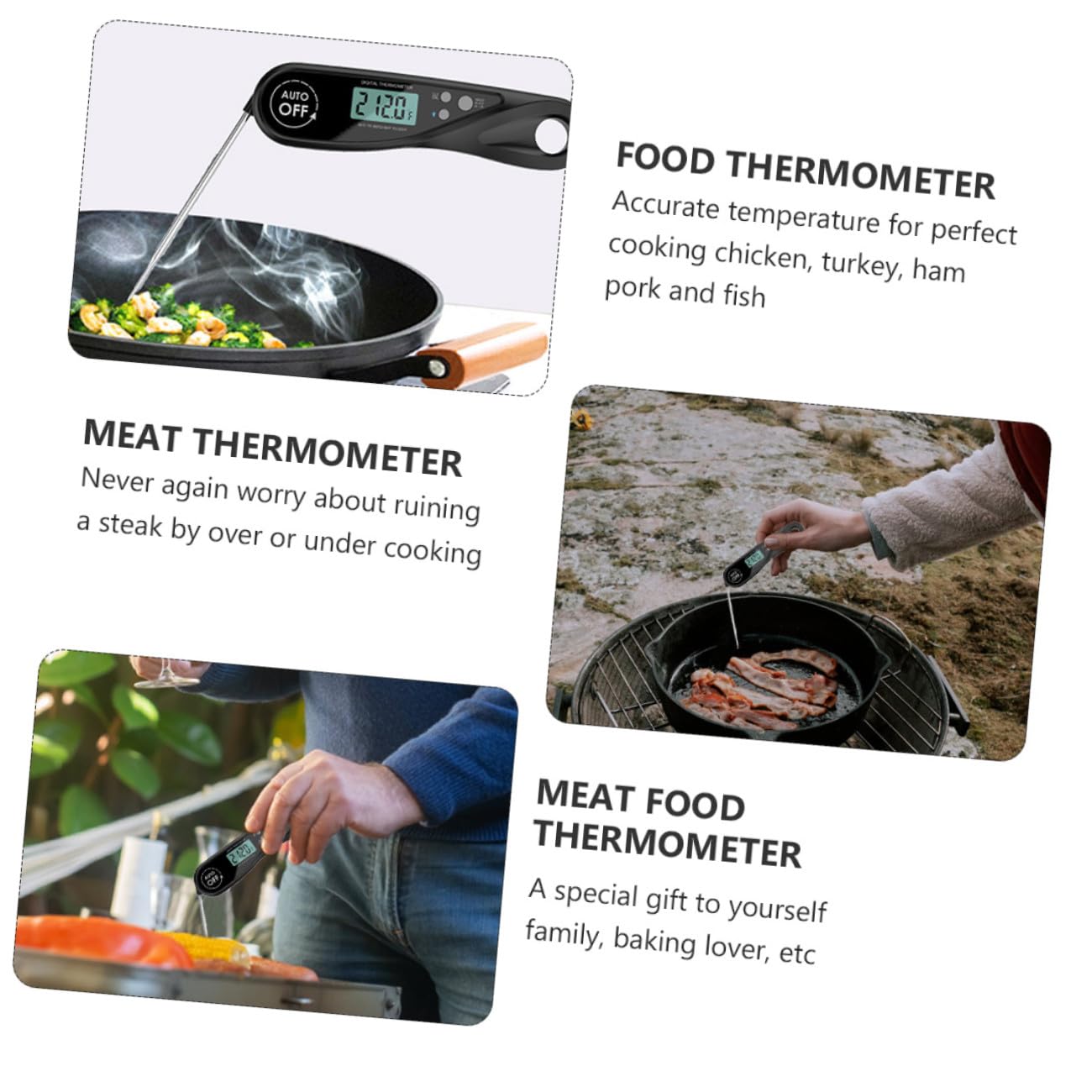 Amosfun 2 Piezas Termómetro De Barbacoa Sonda De Lectura Instantánea Medidor De Temperatura De Mermelada Termómetro De Carne a La Parrilla Freidora Parrilla De Comida Black Abdominales