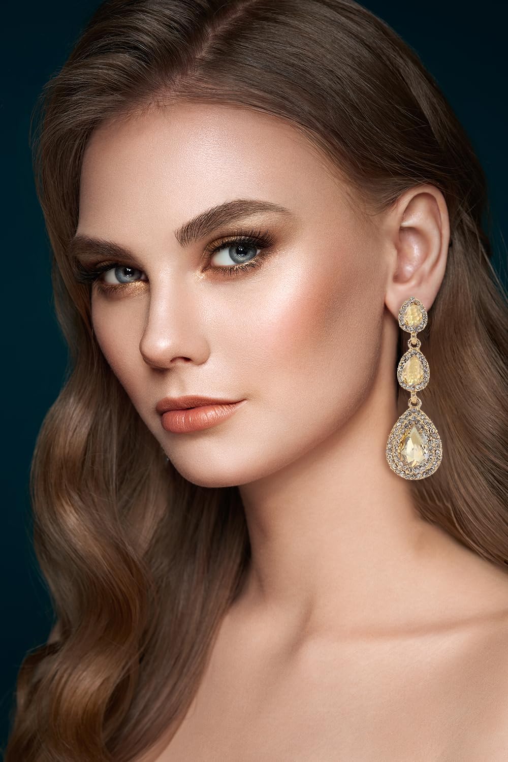 Elegant Rhinestone Statement Earrings Sparkly Cluster Crystal Drop Dangle Earrings Teardrop Chandelier Earrings Wedding Bridal Prom Earrings for Women - Image 2